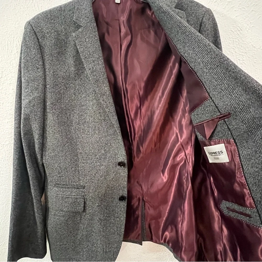 Express photographer fitted wool blend stretch suit coat